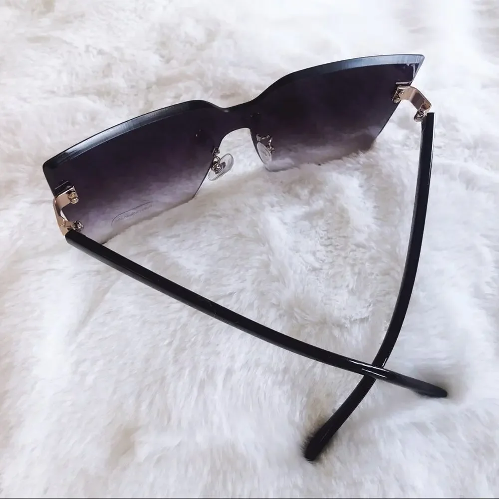 Dana Black Rimless Oversized Cat Eye Sunglasses - Picture 7 of 8